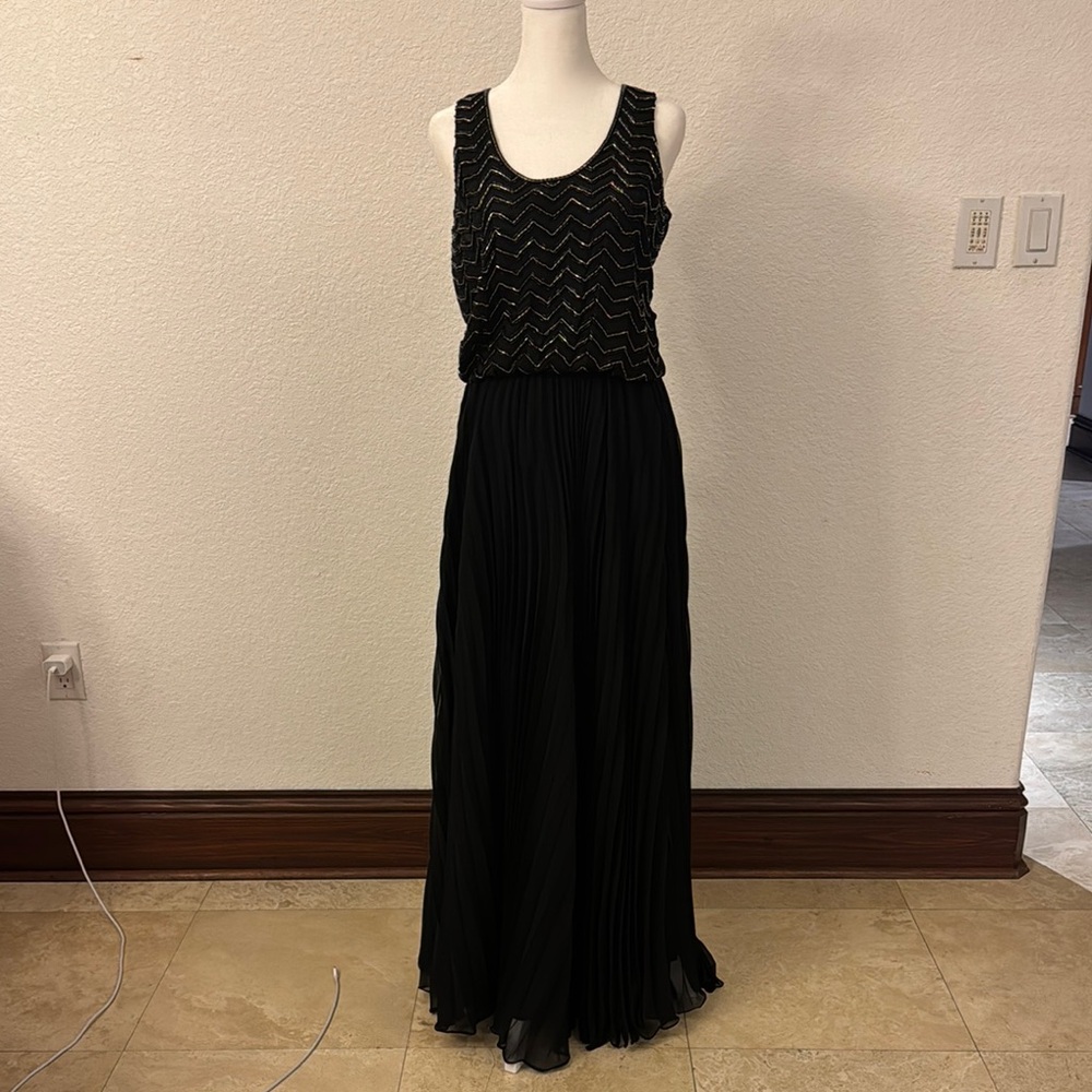 Karina Grimaldi Black Beaded Ruched Gown